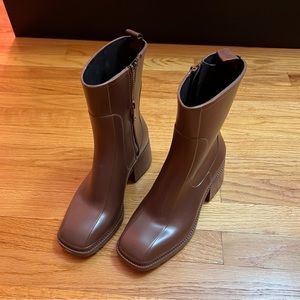 Ego Icon Block Heel Ankle Wellington Boot In Brown size 8
